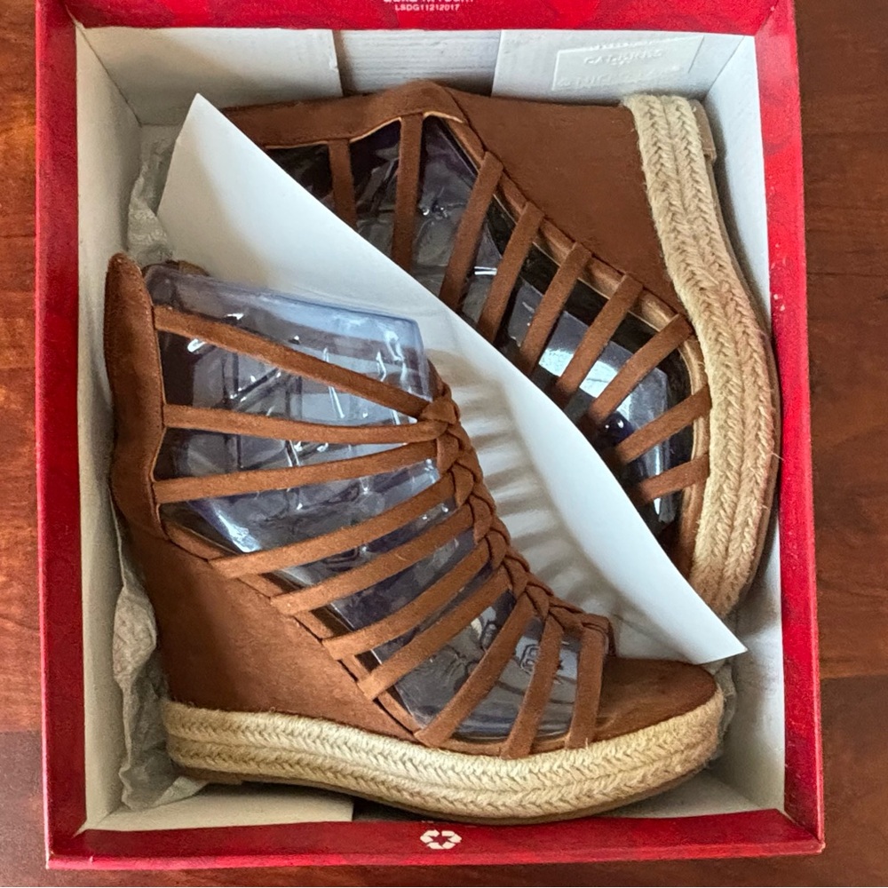 Brown Strappy Wedge Sandals